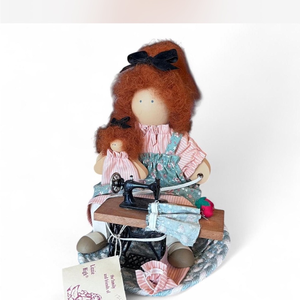 Vintage Handcrafted wooden Lizzie High Doll with Sewing Machine